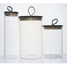 glass canister with black lid storage jar