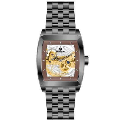 316L Tonneau Skeleton Mechanical Automatic Wrist Watch