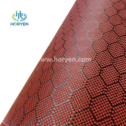 Lightweight blue red yellow carbon fibre aramid fabric