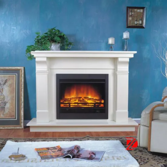 White marble fireplace mantel