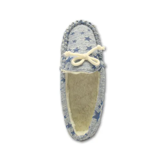 comfortable blue star print moccasins slippers for ladies