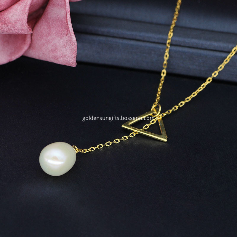 925 Sterling Gold Pearl Pendant Necklace