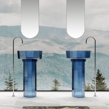 Transparent Resin Column Basin for Modern Bathroom Design