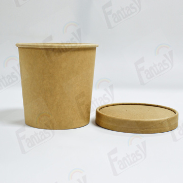 disposable brown kraft paper soup bowl with lid