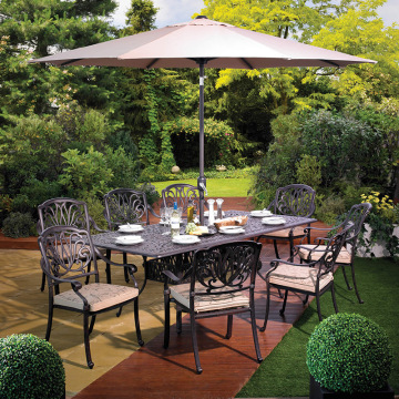 Outdoor cast aluminum tables and chairs