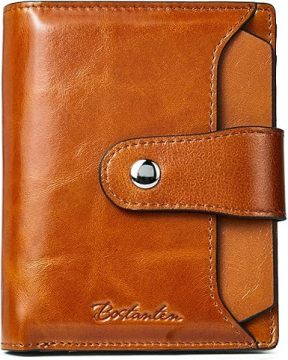 Women's RFID Blocking Small Bifold Leather Wallet with Zipper Pocket and ID Window
