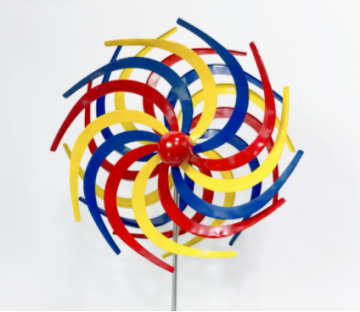 16 Inch Metal Windmill with Stake: Garden Yard Lawn Outdoor Decorative Kinetic Sculpture Wind Spinner Featuring Willow Leaves