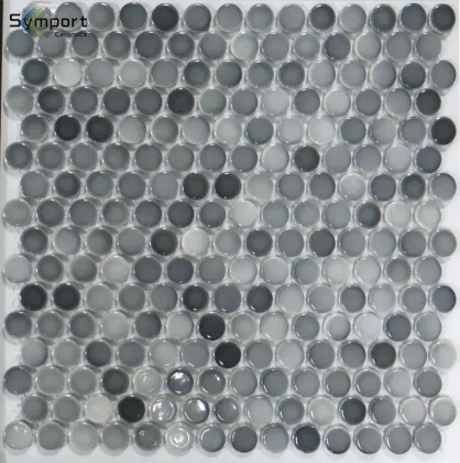 mixed yellow and grays round mosaic tile picture