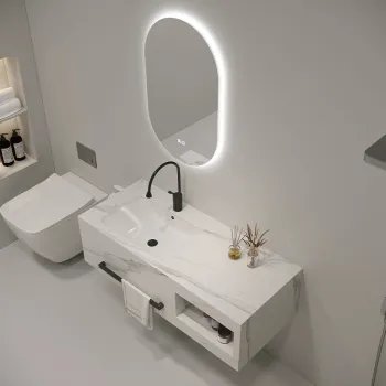 2024 New Wall-Mounted Sintered Stone Bathroom Vanity Set with Mirror and Cabinets