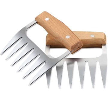 18/8 스테인레스 스틸 고기 나무 손잡이가있는 스테인레스 스틸 고기 포크 - 금속 고기 파쇄기 발톱
