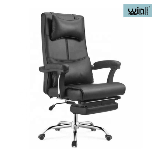 Brown Leather Office Chair With Telescopic Footrest