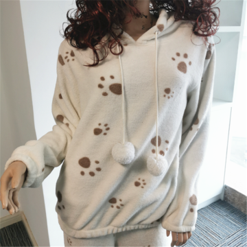 Breathable Flannel Ladies' Winter Hooded Pajamas Sleepwear