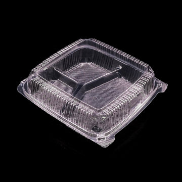 Eco-Friendly Clear Hinged Clam Shell Box - 3 Compartment Salad Container
