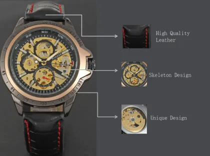 seiko mechanial movement winner watch with sub-dial leather band