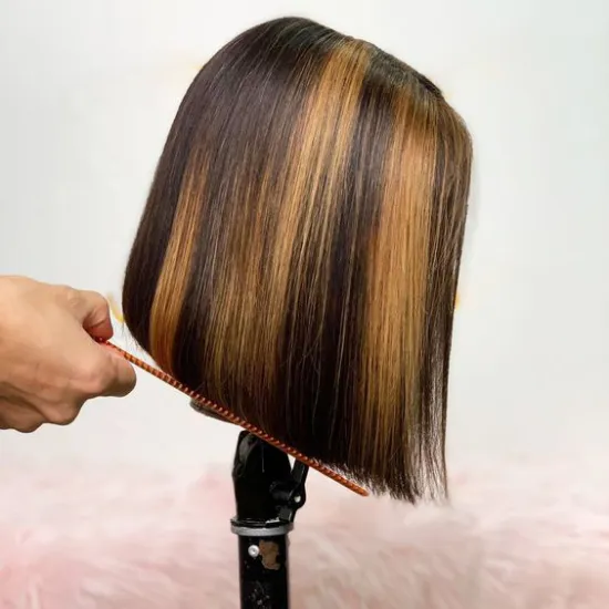 10 12 14 16 Inch Short Highlight Honey Blonde Blunt Cut Bob wig 13x6 Pre Plucked Ombre Straight Bob 150 Transparent Lace Wig