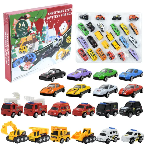 Wholesale Pack of 24 Metal Car Christmas Countdown Calendars and Blind Boxes Including Engineering Vehicles & Fire Trucks - Ideal Kids' Gifts