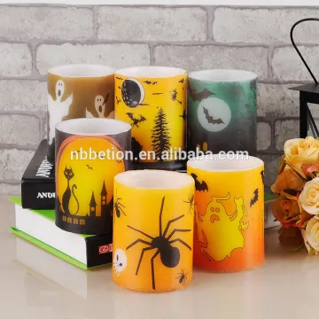 led flameless candles halloween led flameless flickering real wax candles halloween printed wax led candle