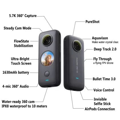 Insta360 ONE X2  Action Camera  5.7K 360-degree capture Waterproof To 10M  FlowState Stabilization Steady Cam Mode sport  camera