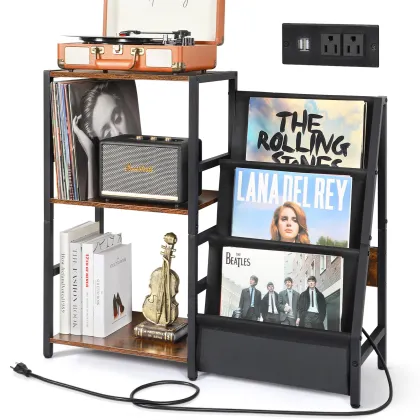 Retro Carbon Steel Standing Vinyl Record Holder with Storage