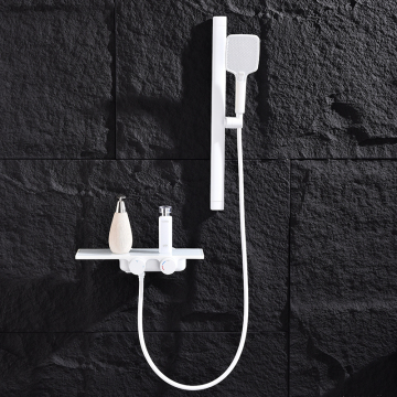 White Wall Mount Bathroom Shower Rain Set with 2 Functions in Brass and Chrome