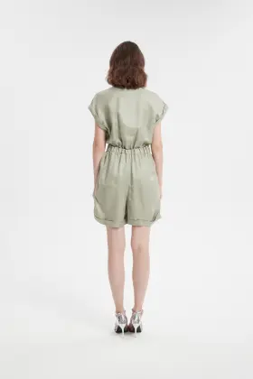 ladies short sleeve jumpsuit V neck jumpsuit