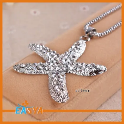 Lover Sea Star Shape With Rhinestone Pendant Necklaces