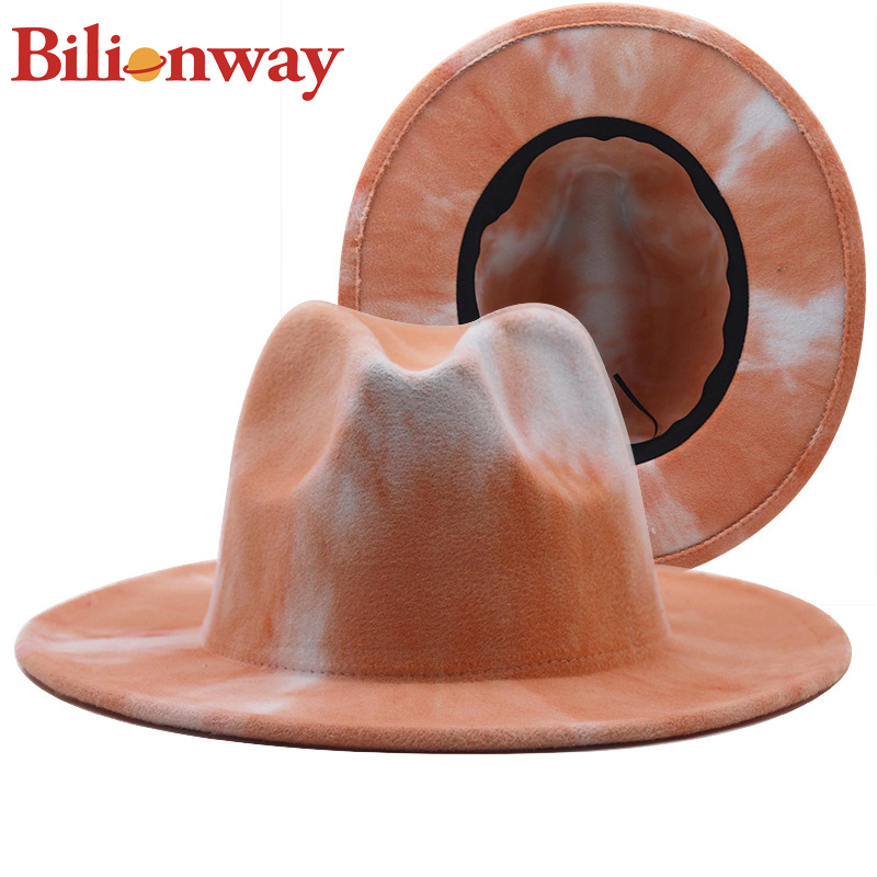 Fashion wool wide brim Tie Dye Fedora Hat