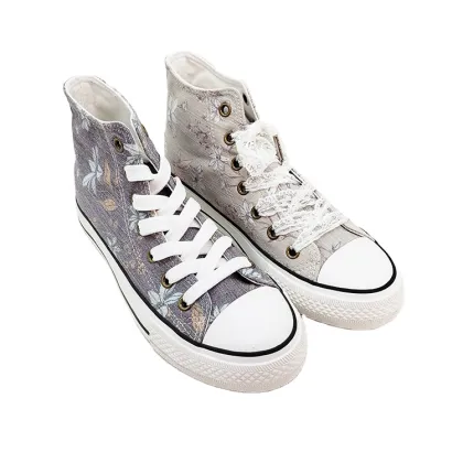 Wholesale Comfortable Women's High Top Floral Printed Canvas Sneakers