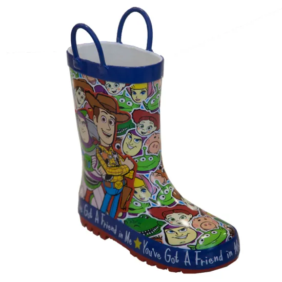Best-Selling Kids 3D Design Character Printed Rubber Waterproof Rain Boots with Easy-On Handle