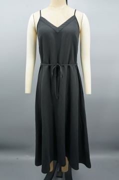 black Sexy V-neck Sleeveless Drawstring Slip Dress