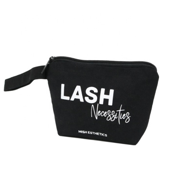 High Quality Custom Print Black Cosmetic Cotton Makeup Bag with Lining for Promotion Gift