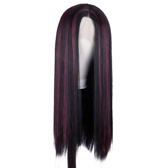 FZY Wholesale Price Good Omens Cosplay  Burgundy color with highlights silk straight Synthetic hair Wigs with lace front  Vendor