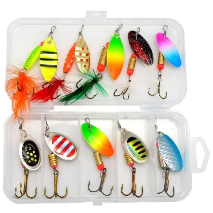 Multicolor Metal Spinner Lures Bait Kit for Bass, Trout, Salmon with Tackle Box
