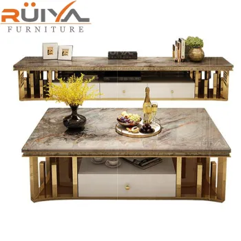 Modern Stainless Steel Marble Top TV Stand Cabinet for Living Room in Foshan
