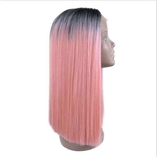 Japanese fiber heat resistant high temperature fiber ombre color T1b/pink lace front wig