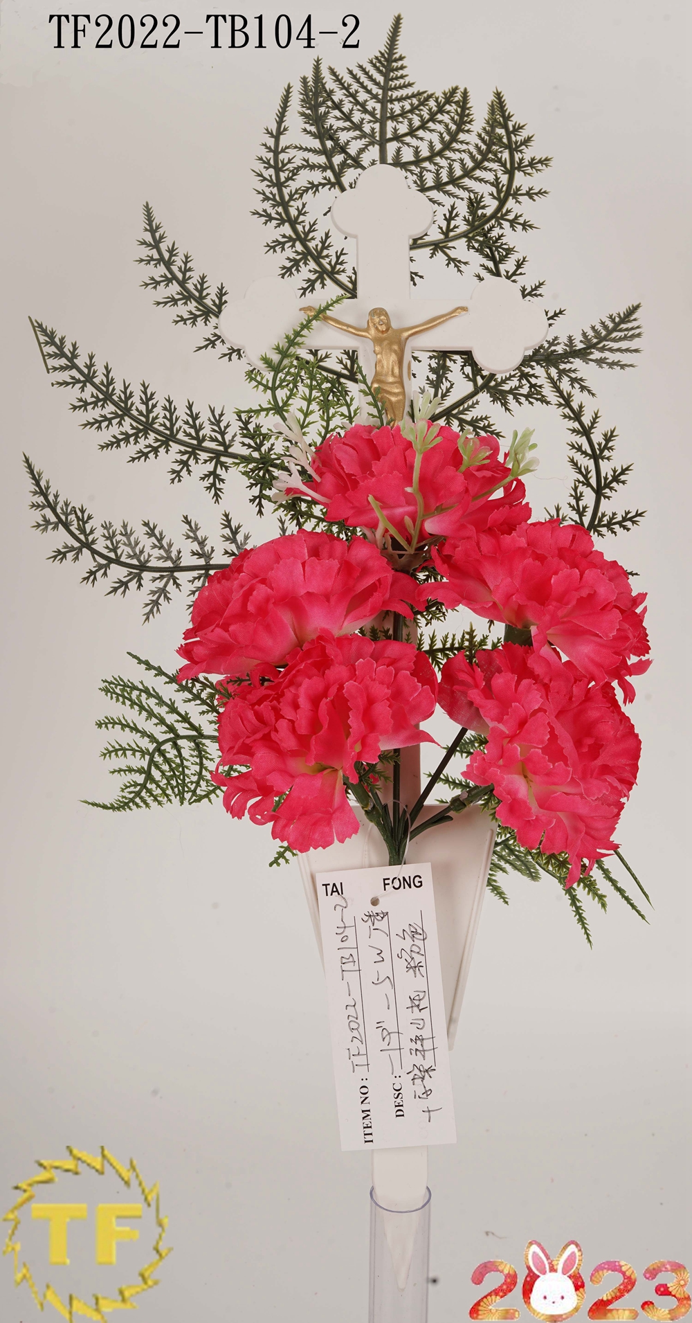 Carnation rosado de 19 "con crucifijo