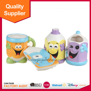 New desigh cheap pencil shape cartoon ceramic bathroom set
