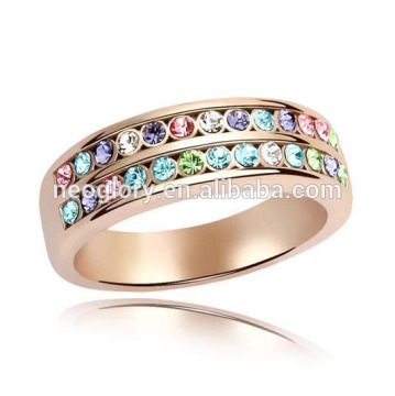 2015 New Design Simple 14K Gold Plated Multi Rhinestone Ring Romantic Gift