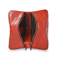 Bolso Clutch con Cremallera Superior Piel Lisa Teñida a Mano Roja