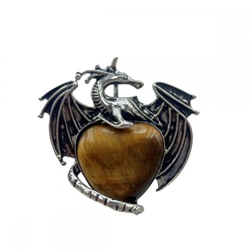 Gemstone Turquoise Heart Alloy Wings Dragon & Pterosaur Stone Pendant Natural Stone Dragon Pendant for DIY Jewelry Making Charm