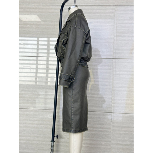 Washed PU MOTOR Jacket And Dress For Women