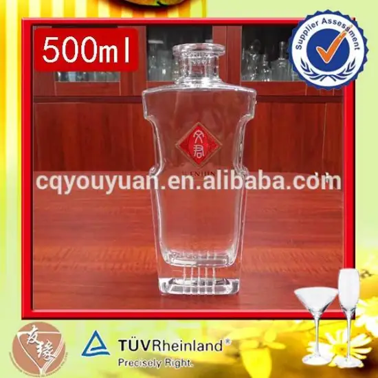 unique shaped large cork top extra white glass liquor 500ml glass bottle custom glass bottle