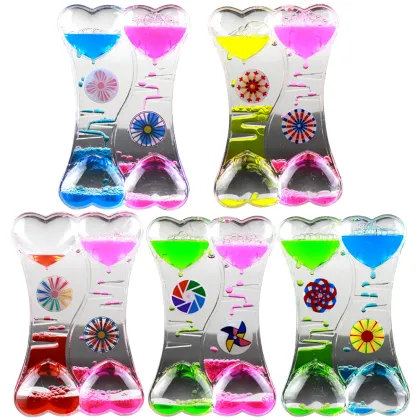 Double Heart Drip Oil Acrylic Hourglass Desktop Colored Decoration Liquid Motion Bubble Hourglass Liquid Hourglass Gifts Toys