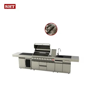 High Quality 304 Stainless Steel Gas BBQ Grill Cabinet with Wine Cooler