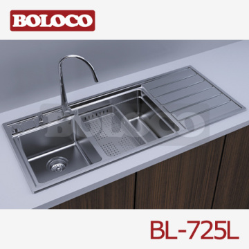 Italy High Quality Matt Double Bowl Single Drainer Welding Rectangle Basin 304# Bl-725l 