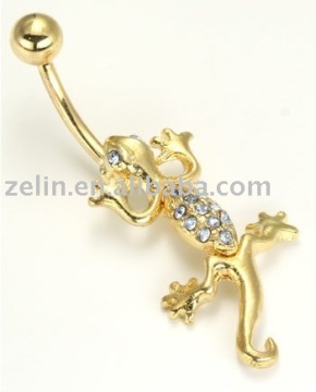 gold gecko 316L stainless steel navel belly piericng jewelry body ring