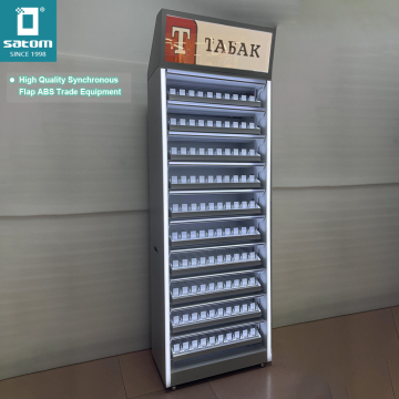 Smokeless Tobacco Kiosk Displays and Cigarette Dispensers with Synchronized Doors