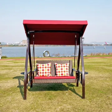 Double Seater Metal Rattan Swing Chair with Canopy - Garden Furniture