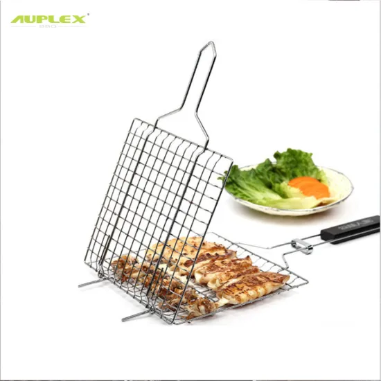 Barbecue Stainless Steel Grill Net Folding BBQ Grill Crimped Mesh Panel Wire Mesh Net for Fish