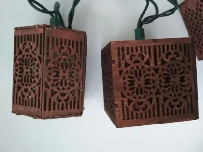 Outdoor Wooden Lantern String Lights with Chinese Lantern Style